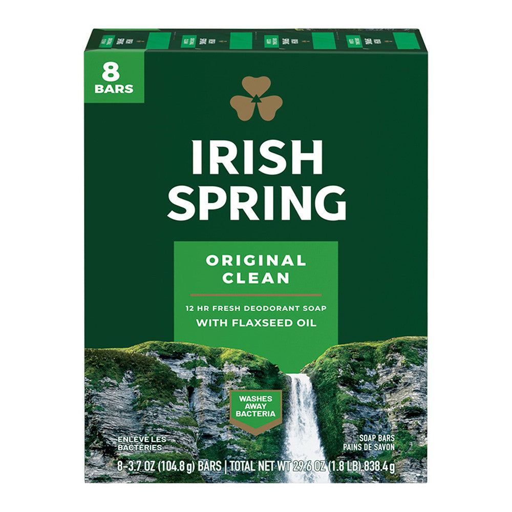 Irish Spring Original Clean Deodorant Bar Soap for Men, 3.75 Oz, 8 Bars